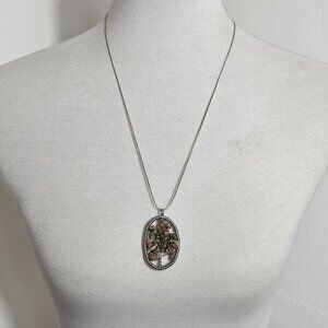 Tree of Life Pendant Featuring Unakite Jasper Chips Wired onto a Metal Frame